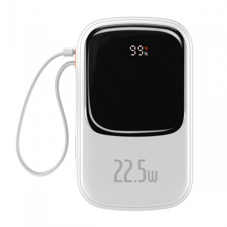 Външна батерия BASEUS Qpow Digital дисплей c бързо зареждане 20000mAh 22.5W с бързо зареждане / PD / SCP / FCP с вграден USB-C кабел бяла