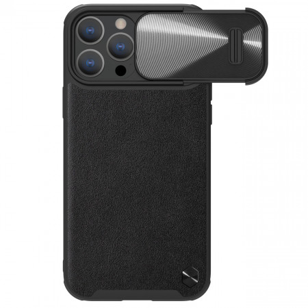 Гръб от естествена кожа с подвижно покритие за камерата NILLKIN CamShield Leather S - iPhone 14 Pro черен - Img 1
