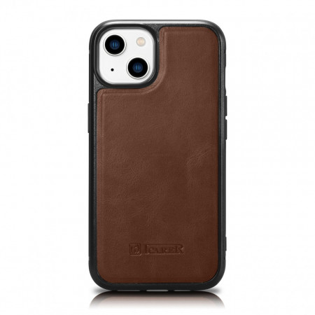 Гръб от естествена кожа iCARER Leather Oil Wax MagSafe - iPhone 14 кафяв