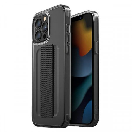 Гръб с лентов държач и каишка UNIQ Heldro с антимикробно покритие - iPhone 13 Pro опушен