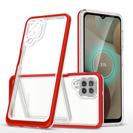 Гръб Clear 3в1 с гел рамка - Samsung Galaxy A12 червен