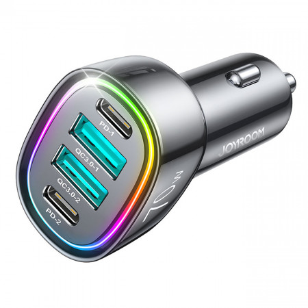 Зарядно за кола JOYROOM 70W 2x USB Type A / 2x USB Type C с осветление (JR-CL29) черно