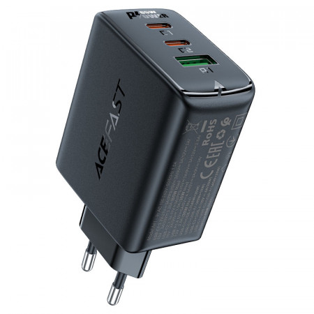 Зарядно за стена ACEFAST GaN 65W USB Type A / 2x USB Type C PPS PD QC4.0+ (A41) черно
