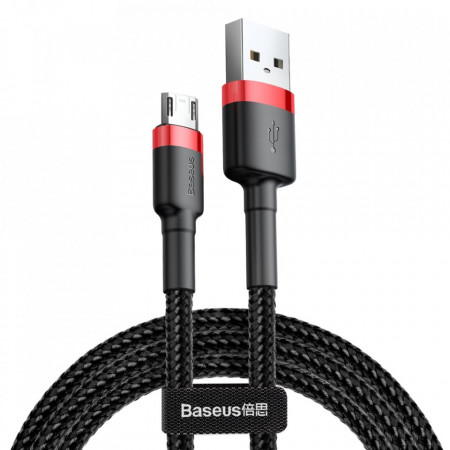 Кабел за зареждане и данни с оплетка BASEUS Cafule USB Type A към micro USB с бързо зареждане 3.0 1.5A 2m (CAMKLF-C91) черен / червен