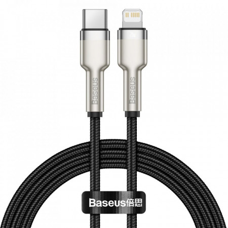 Кабел за зареждане и данни с оплетка BASEUS Cafule USB Type C към Lightning Power Delivery 20W 1m (CATLJK-A01) черен