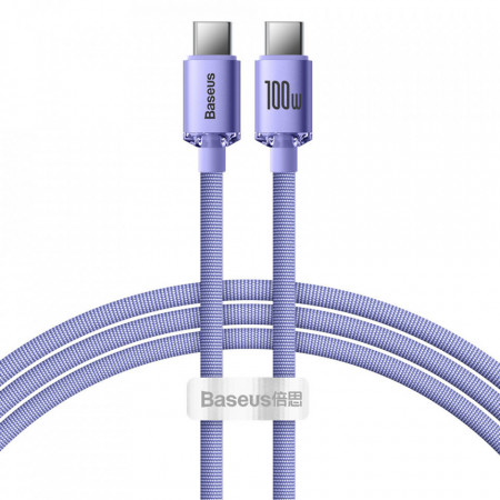 Кабел за зареждане и данни BASEUS Crystal Shine USB Type C към USB Type C с бързо зареждане 100W 1.2m (CAJY000605) лилав - Img 1