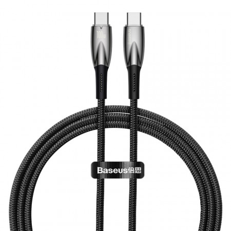 Кабел за зареждане и данни BASEUS Glimmer USB Type C към Type C с бързо зареждане 480Mb/s Power Delivery 100W 1m черен