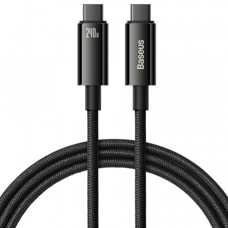 Кабел за зареждане и данни BASEUS Tungsten Gold USB Type C към USB Type C 480Mb/s 240W 1m CAWJ040101 черен - Img 1