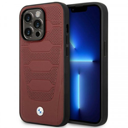 Оригинален гръб от еко кожа BMW Leather Seats MagSafe BMHMP14X22RPSR - iPhone 14 Pro Max бургундско червен