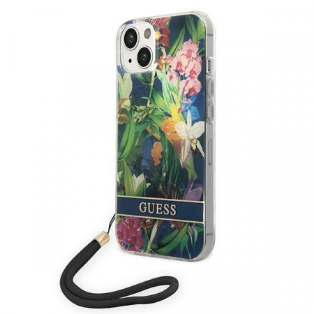 Оригинален гръб с връзка GUESS Flower GUOHCP14MHFLSB - iPhone 14 Plus син