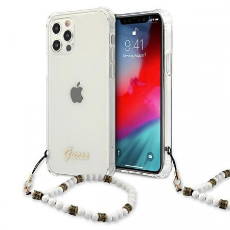 Оригинален гръб с гривна GUESS White Pearl GUHCP12MKPSWH - iPhone 12 / 12 Pro прозрачен