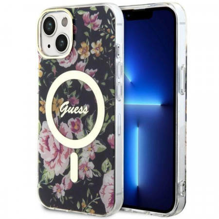 Оригинален гръб GUESS Flower MagSafe GUHMP14MHCFWSK - iPhone 14 Plus черен