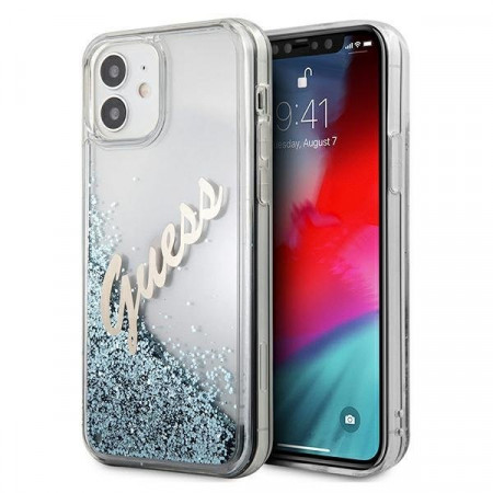 Оригинален гръб GUESS Glitter Liquid Vintage GUHCP12SGLVSBL - iPhone 12 mini син