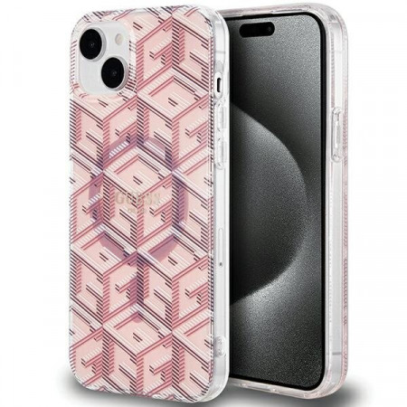 Оригинален гръб GUESS IML GCube MagSafe - iPhone 15 Plus / 14 Plus розов