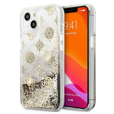 Оригинален гръб GUESS Peony Liquid Glitter GUHCP13SLGPEGO - iPhone 13 mini златист