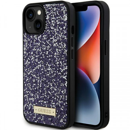 Оригинален гръб GUESS Rhinestone Metal Logo - iPhone 15 розов