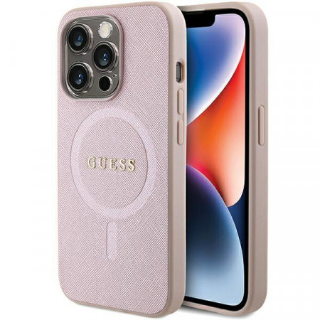 Оригинален гръб GUESS Saffiano MagSafe - iPhone 15 Pro розов