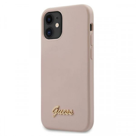 Оригинален гръб GUESS Silicone Script Gold Logo GUHCP12SLSLMGLP - iPhone 12 mini светлорозов