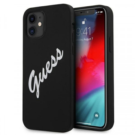 Оригинален гръб GUESS Silicone Vintage Script GUHCP12SLSVSBW - iPhone 12 mini черен