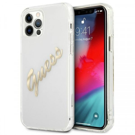 Оригинален гръб GUESS Vintage Script Gold GUHCP12LKTRSVGO - iPhone 12 Pro Max прозрачен
