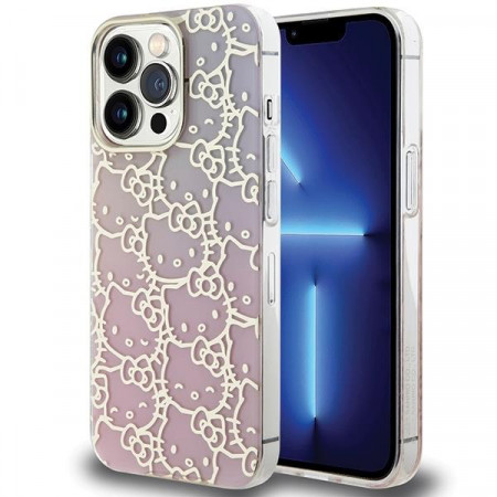 Оригинален гръб Hello Kitty IML Gradient Electrop Crowded Kitty Head - iPhone 14 Pro розов