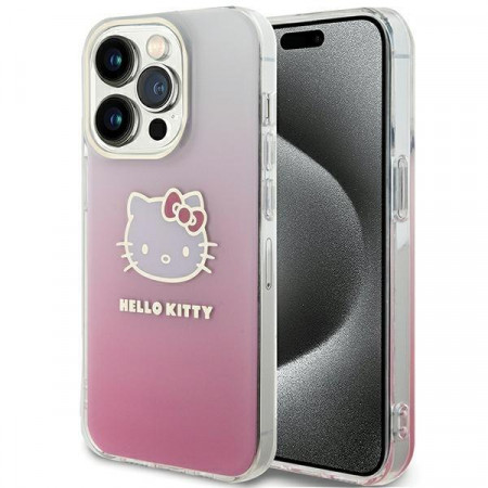 Оригинален гръб Hello Kitty IML Gradient Electrop Kitty Head - iPhone 15 Pro розов