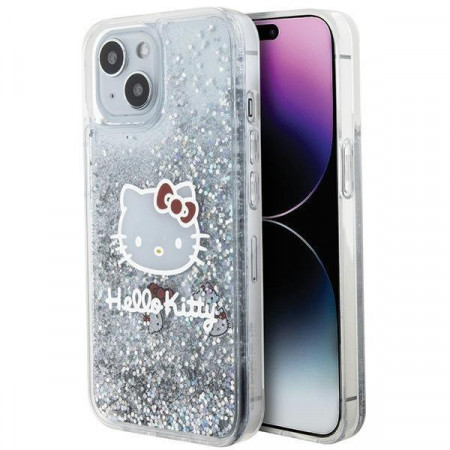 Оригинален гръб Hello Kitty Liquid Glitter Charms Kitty Head - iPhone 15 сребрист