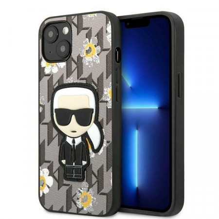 Оригинален гръб KARL LAGERFELD Flower Ikonik Karl KLHCP13MPMNFIK1 - iPhone 13 сив
