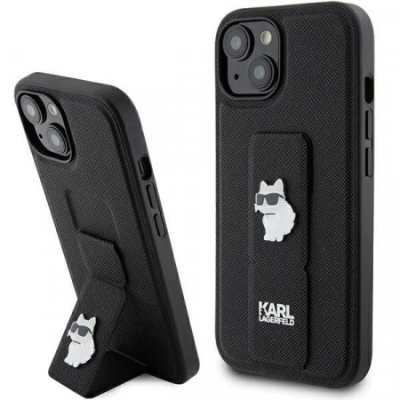 Оригинален гръб KARL LAGERFELD Gripstand Saffiano Choupette Pins - iPhone 15 Plus / 14 Plus черен - Img 1