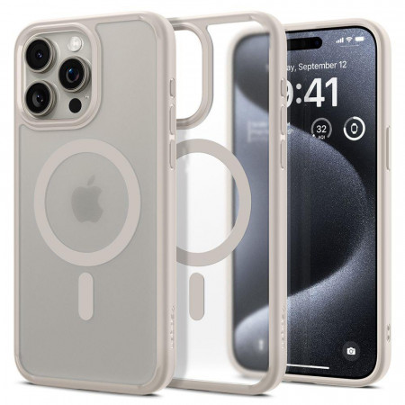 Оригинален гръб SPIGEN Ultra Hybrid MagSafe - iPhone 15 Pro matte natural titanium