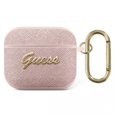 Оригинален калъф за слушалки GUESS Saffiano Script Metal GUA3SASMP - AirPods 3 розов - Img 1