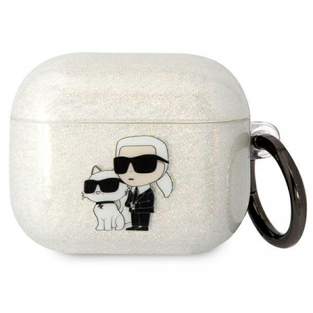 Оригинален калъф за слушалки Karl LAGERFELD Glitter Karl&Choupette KLA3HNKCTGT - AirPods 3 прозрачен