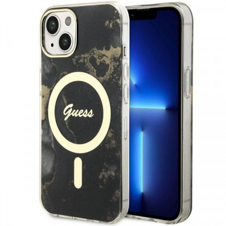 Оригинален твърд гръб GUESS Golden Marble MagSafe GUHMP14SHTMRSK - iPhone 14 черен