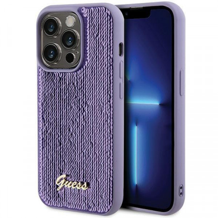Оригинален твърд гръб GUESS Sequin Script Metal - iPhone 15 Pro лилав