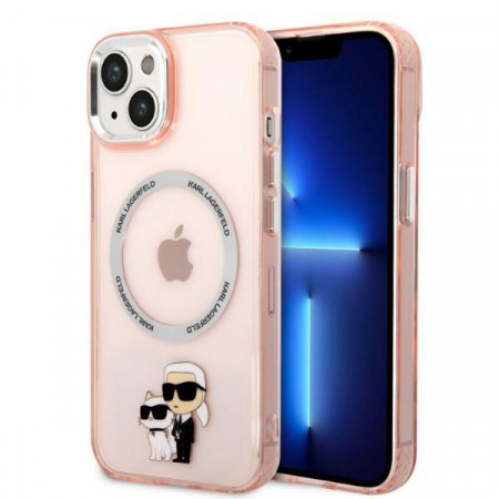 Оригинален твърд гръб KARL LAGERFELD Ikonik Karl & Choupette MagSafe KLHMP14SHNKCIP - iPhone 14 розов