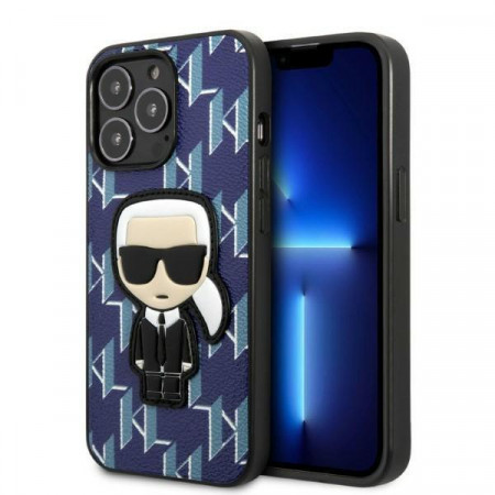 Оригинален твърд гръб KARL LAGERFELD Monogram Ikonik Patch KLHCP13LPMNIKBL - iPhone 13 Pro син