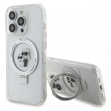 Оригинален твърд гръб KARL LAGERFELD Ring Stand Karl &amp; Choupette MagSafe KLHMP14LHMRSKCH - iPhone 14 Pro бял - Img 1