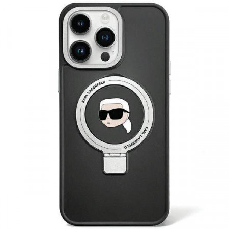Оригинален твърд гръб KARL LAGERFELD Ring Stand Karl Head MagSafe KLHMP15XHMRSKHK - iPhone 15 Pro Max черен