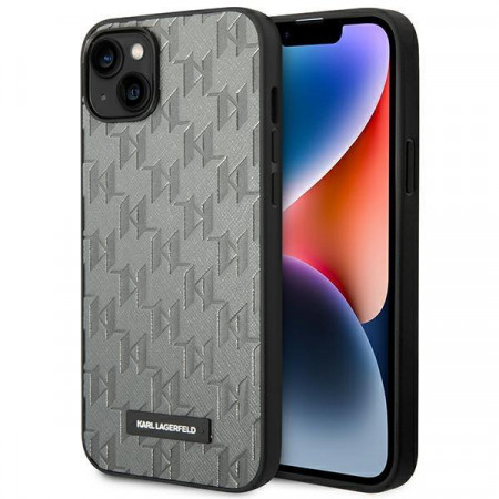 Оригинален твърд гръб KARL LAGERFELD Saffiano Mono Metal Logo KLHCP14SSAKLHPG - iPhone 14 сив - Img 1