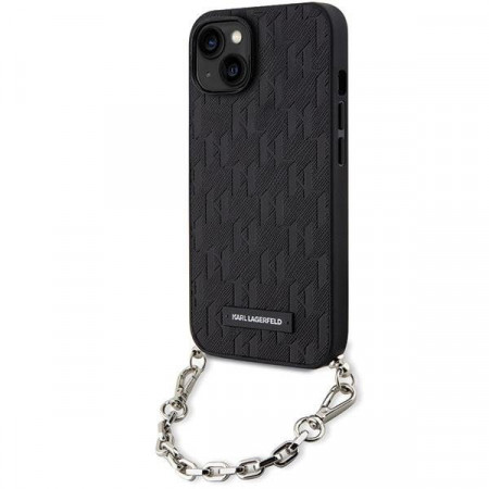 Оригинален твърд гръб KARL LAGERFELD Saffiano Monogram Chain KLHCP14SSACKLHPK - iPhone 14 черен