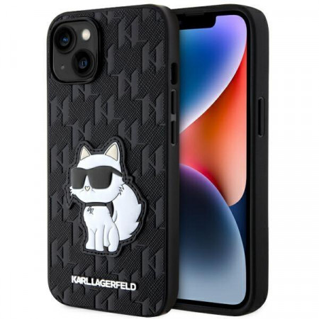 Оригинален твърд гръб KARL LAGERFELD Saffiano Monogram Choupette KLHCP14MSAKHPCK - iPhone 14 Plus черен