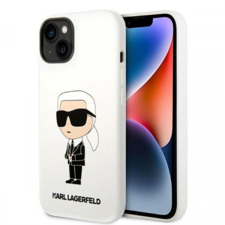 Оригинален твърд гръб KARL LAGERFELD Silicone Ikonik KLHCP14MSNIKBCH - iPhone 14 Plus бял