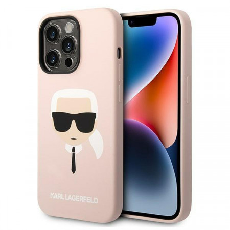 Оригинален твърд гръб KARL LAGERFELD Silicone Karl's Head MagSafe KLHMP14XSLKHLP - iPhone 14 Pro Max светлорозов