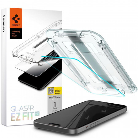 Плосък стъклен протектор SPIGEN TR Ez Fit с инструмент за поставяне - iPhone 15 прозрачен