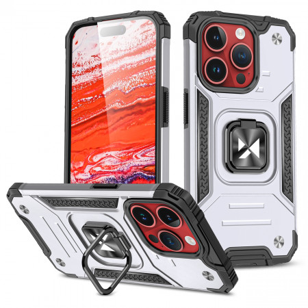 Подсилен гръб WOZINSKY Ring Armor със стойка - iPhone 15 Pro Max сребрист