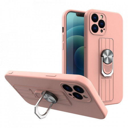 Силиконов гръб с държач-стойка Ring - iPhone 12 Pro розов - Img 1