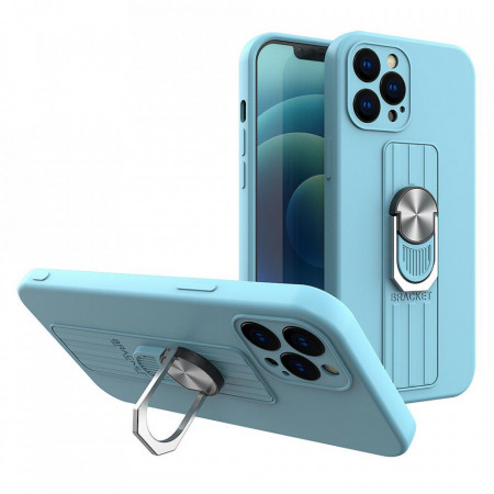 Силиконов гръб с държач-стойка Ring - iPhone 7 / 8 / SE (2nd gen) / SE (3rd gen) светлосин