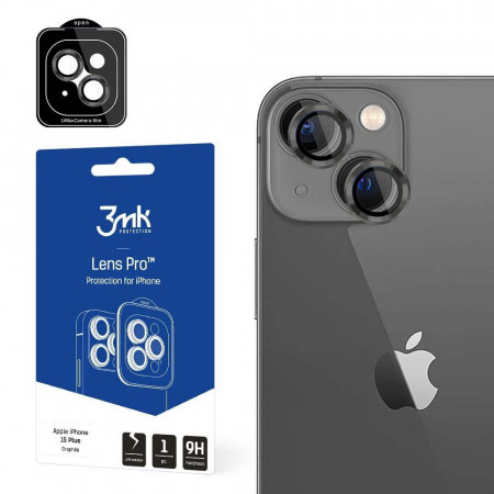 Стъклен протектор за камера с алуминиева рамка и рамка за поставяне 3mk Lens Protection Pro - iPhone 15 Plus графит