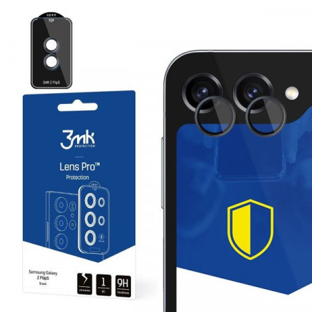 Стъклен протектор за камера с алуминиева рамка и рамка за поставяне 3mk Lens Protection Pro - Samsung Galaxy Z Flip5 с черна рамка