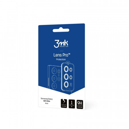 Стъклен протектор за камера с алуминиева рамка и рамка за поставяне 3mk Lens Protection Pro - Samsung Galaxy S24 Ultra черен